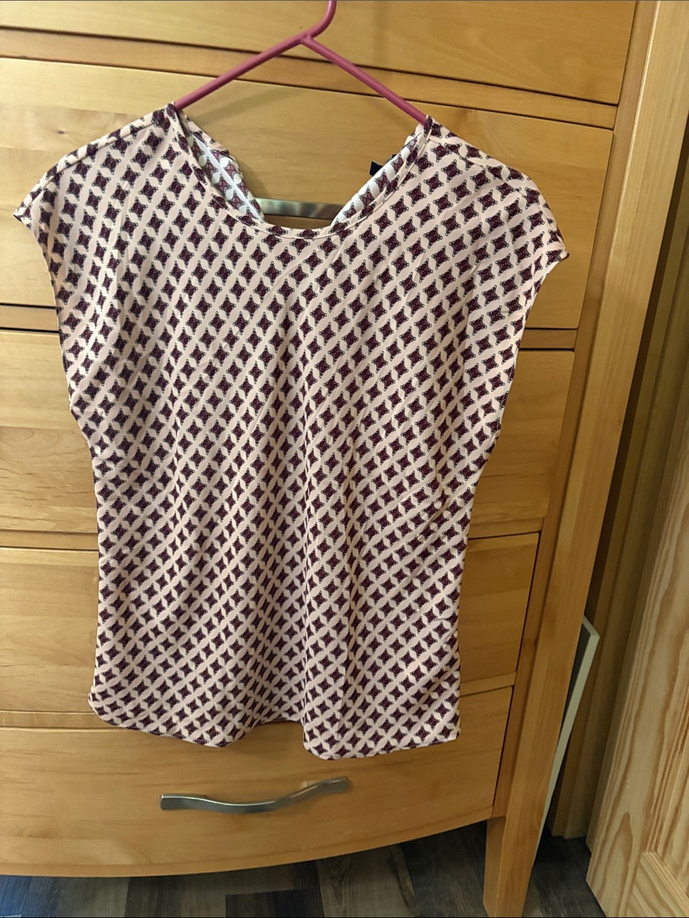 Express Pink and Maroon Geometric Cap-Sleeve Blouse